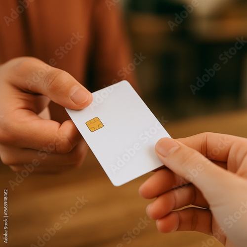 Card transaction, one person giving their card to another one