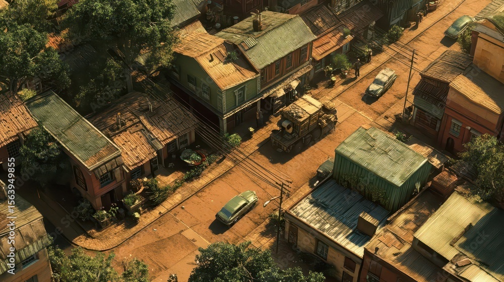 Fototapeta premium Dusty Street, Old Town Aerial View