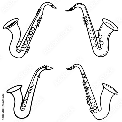 Musical Saxophone Icon – Jazz Instrument Line Art Outline Vector Illustration
