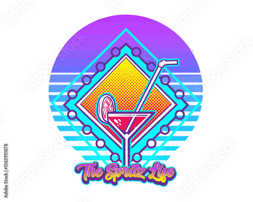 The spritz life cocktail party retro wave design summer vibes cool drink illustration for t shirts Vector EPS 