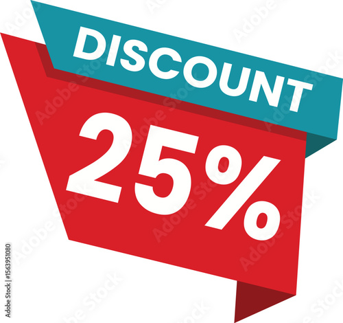 25% Discount Banner – Bold Red and Blue Sale Tag Vector

