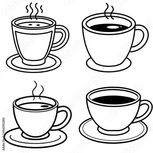  Traditional Coffee Cup Icon – Classic Hot Beverage Outline Vector Illustration