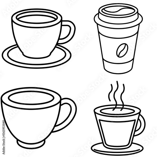  Traditional Coffee Cup Icon – Classic Hot Beverage Outline Vector Illustration