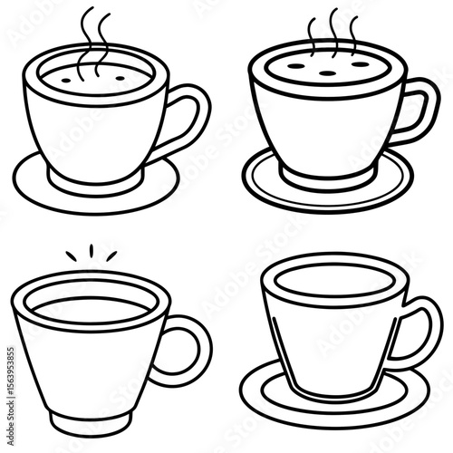  Traditional Coffee Cup Icon – Classic Hot Beverage Outline Vector Illustration