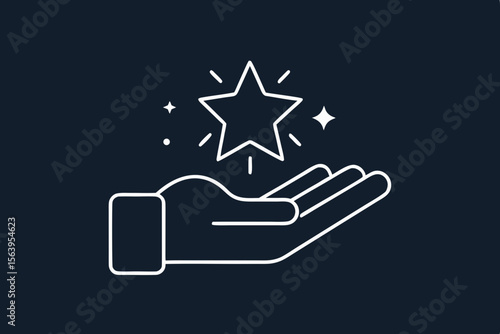 mono line hand holding star icon vector