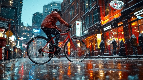 Snowy Cityscape Bike Ride: A Winter's Evening in Toronto