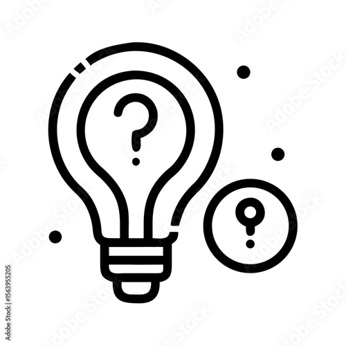 Lightbulb icon with question mark, innovation symbol, minimalist design, black and white, idea generation, problem-solving, curiosity, editable stroke, pixel perfect. Pixel Perfect - Editable Stroke -