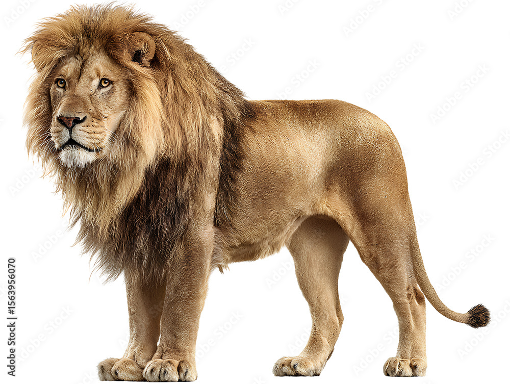 Obraz premium A full-body lion standing on the ground, with a transparent background