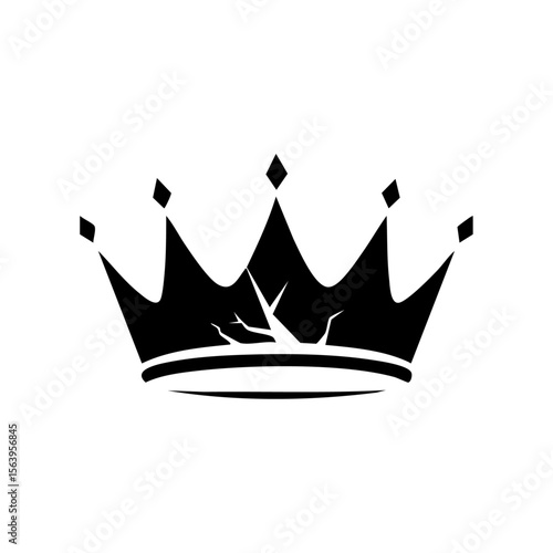 Minimalist black vector of a royal crown with visible cracks, symbolizing fallen power, broken authority, or the fragility of leadership.
