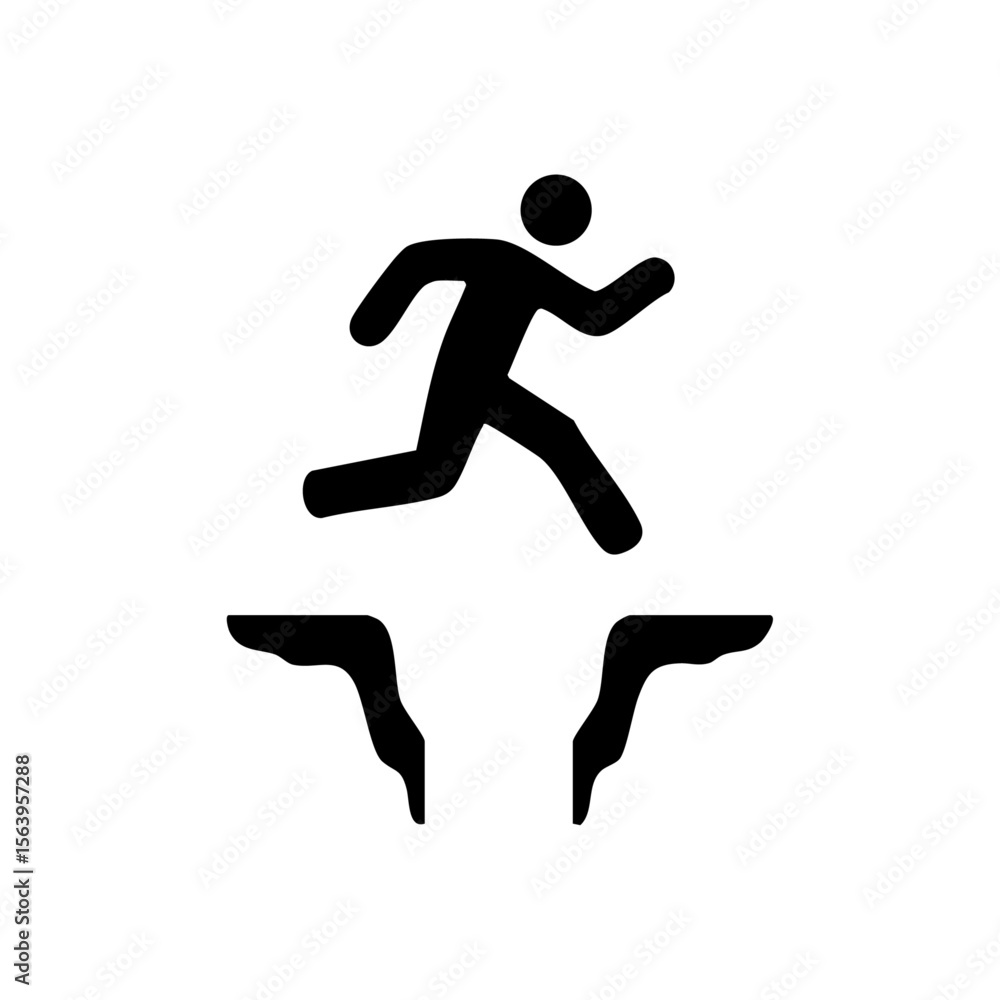 A bold minimalist vector logo showing a person leaping over a gap, symbolizing risk, challenge, growth, or courage in overcoming obstacles.
A bold minimalist vector logo showing a person leaping over a gap, symbolizing risk, challenge, growth, or courage in overcoming obstacles.