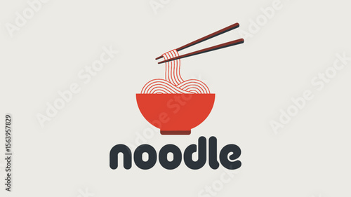 A stylized noodle bowl with chopsticks logo design on a light background with the word noodle below it