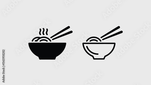 Two bowls of noodles with chopsticks a black bowl and a white bowl on a white background