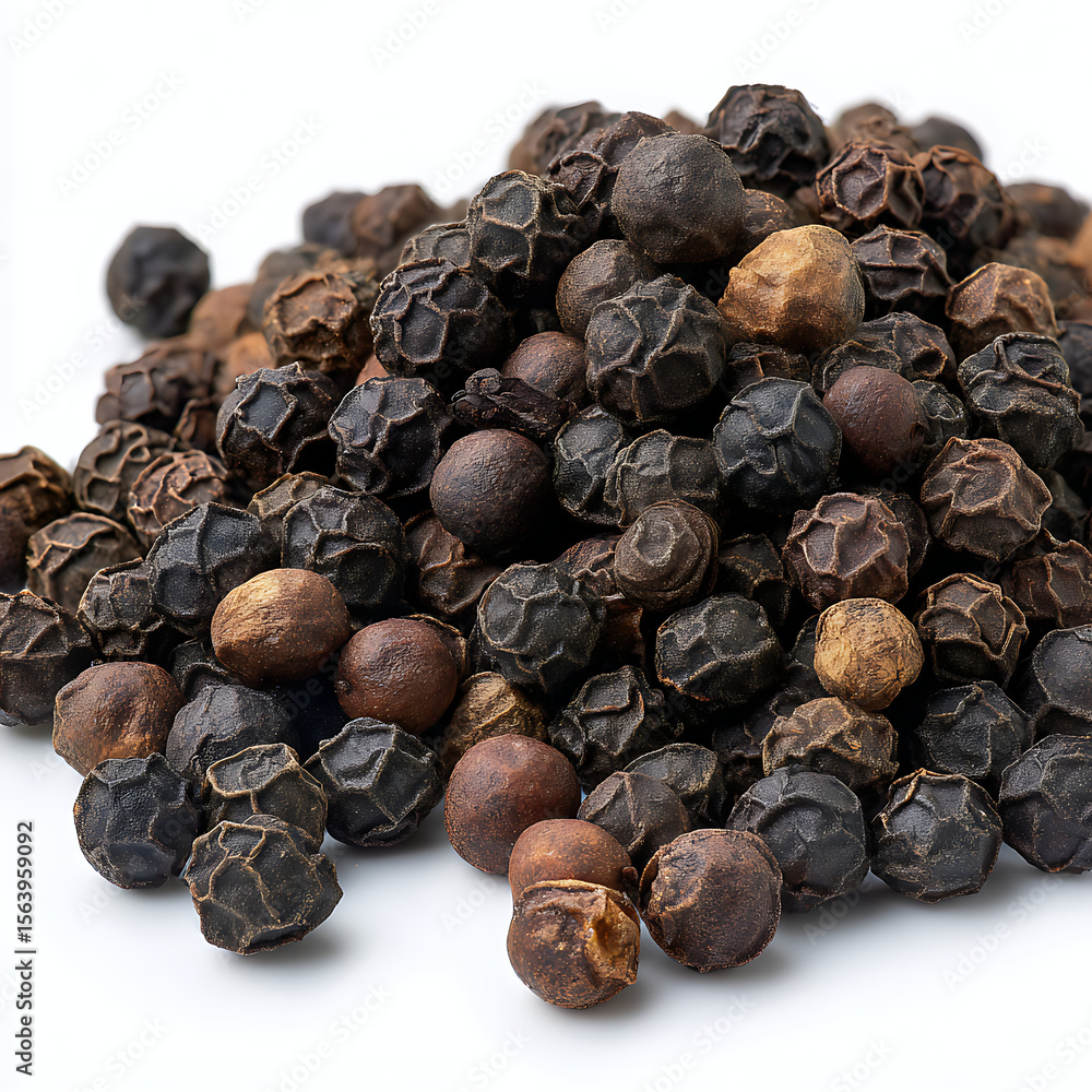Obraz premium Pile of whole black peppercorns with textured surfaces whole peppercorns spice
