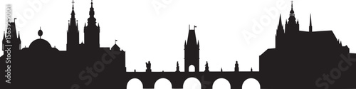 Prague Castle Charles Bridge Church Towers City Skyline Czech Republic Culture City Icon