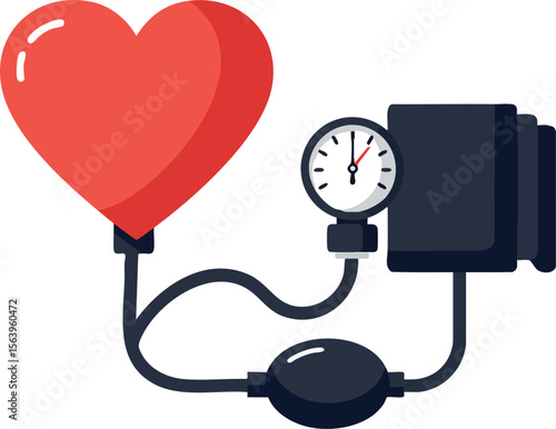 Heart shaped blood pressure monitor with cuff and gauge for health checkup and medical care vector illustration