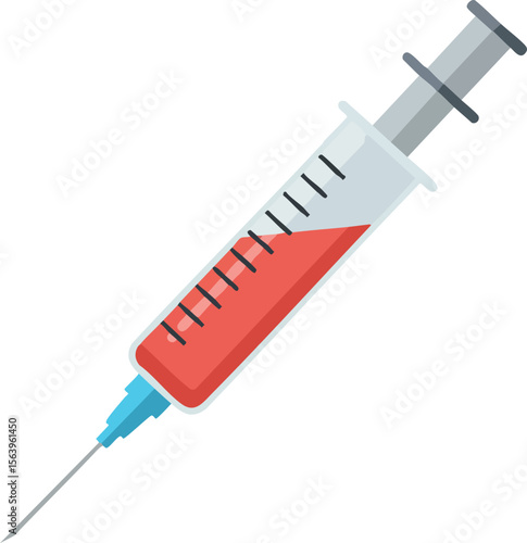 Syringe filled with red liquid isolated on white background medical injection vector design