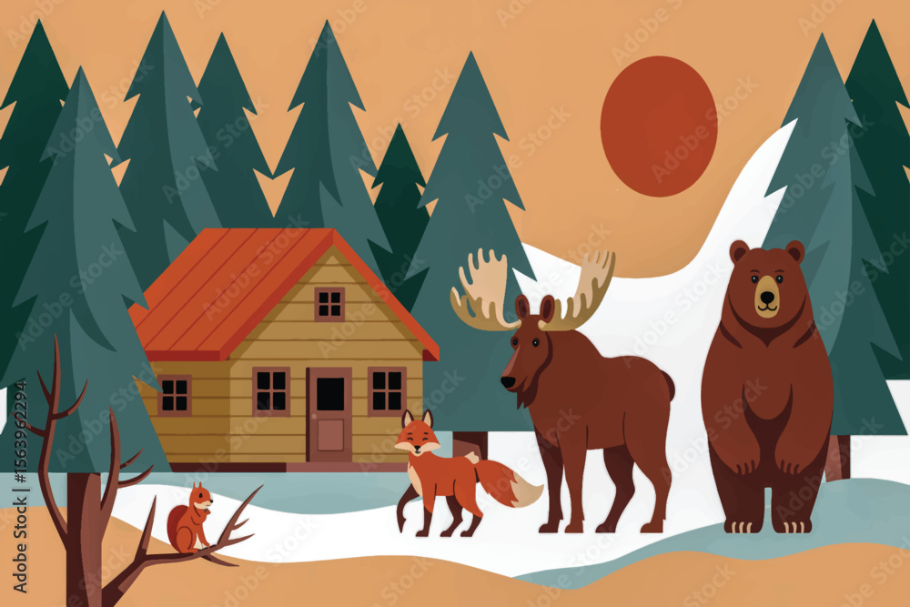 Fototapeta premium winter landscape with deer