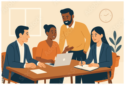 Creative Business Team Brainstorming in Office – Flat Vector Design