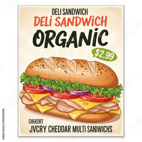 Poster of deli sandwich with organic label