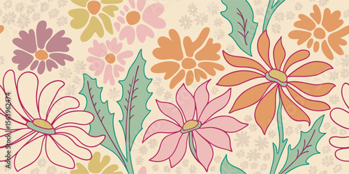 Retro Floral Pattern Design: 70s Style Daisies & Flowers