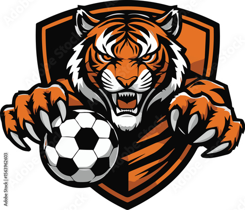 Fierce Tiger Soccer Mascot Logo, Vector Illustration