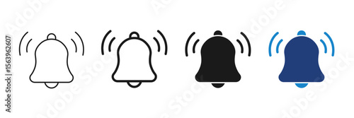 Notification Bell Icon – Editable Stroke Alert Symbol Set. Vector