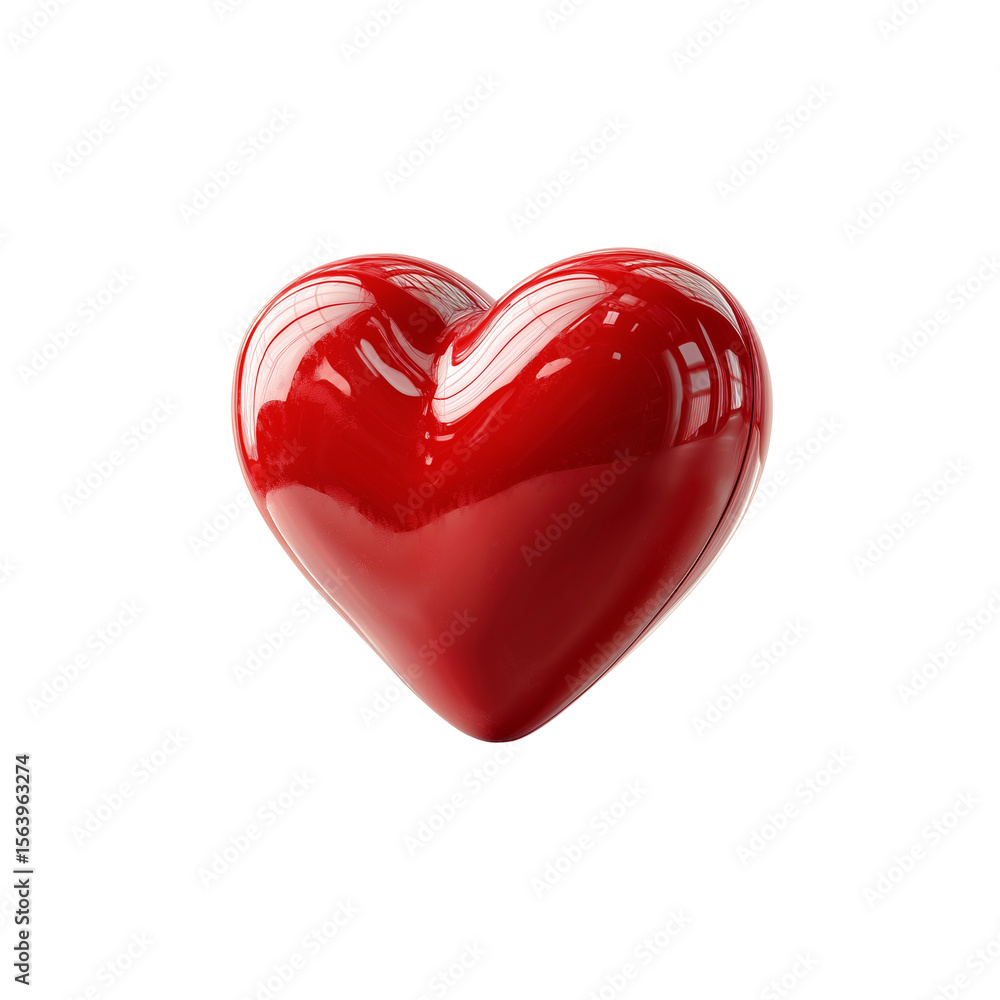 Fototapeta premium Red Heart Symbol: A glossy, three-dimensional red heart, a classic symbol of love, affection, and romance. Perfect for Valentine's Day, romantic designs.