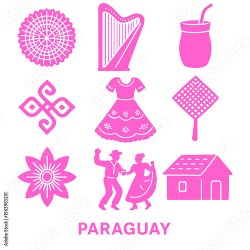 vector isolated pink color paraguay traditional cultural symbols