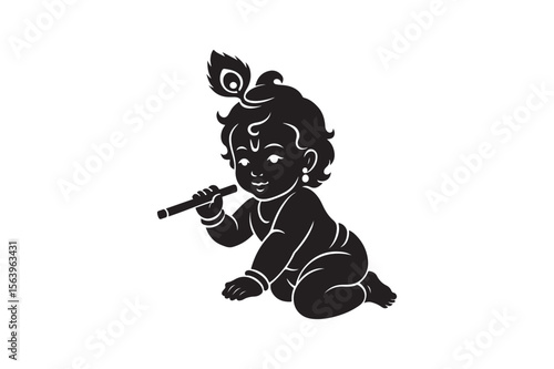 krishna baby icon silhouette vector art illustration on white background
