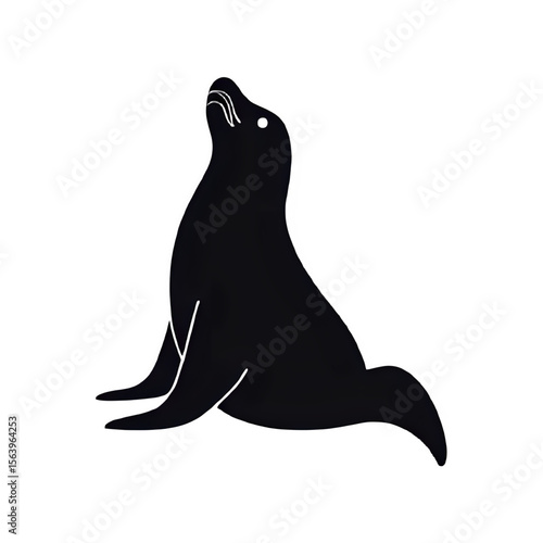Silhouette vector of a sea lion looking up, marine mammal illustration, wildlife art print