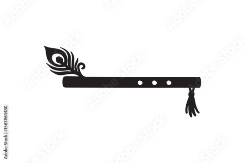 krishna’s flute silhouette vector art illustration on white background