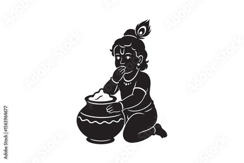 makhan chor silhouette vector art illustration on white background
