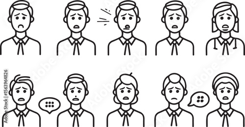 Sad People Illustrations: Vector Line Art Set