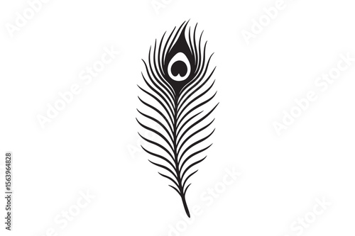 peacock feather silhouette vector art illustration on white background