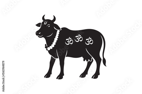 sacred cow silhouette vector art illustration on white background