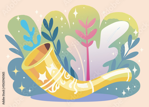 Shofar Symbolizing Rosh Hashanah with Colorful Background for Cultural Celebrations, Educative Blogs, Holiday Awareness, and Jewish Tradition Content  