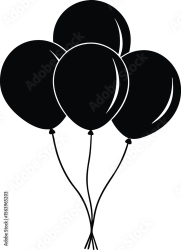 A Cluster of Balloons: Elegant black balloons are tethered together, forming a beautiful and celebratory graphic, perfect for conveying messages of joy and anticipation.