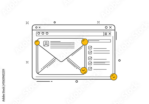 Minimal UI email client illustration with checklist for SaaS onboarding