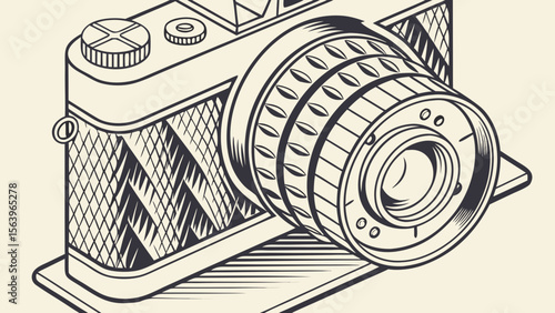 Vintage camera illustration retro photography equipment antique lens drawing old style image art design