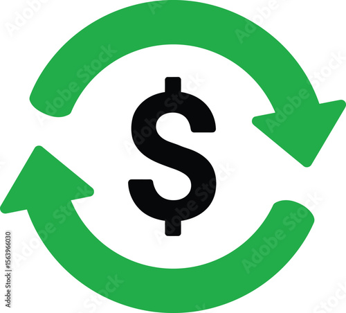 Circular green arrows encircle a black dollar sign, symbolizing financial flow or recurring payments.