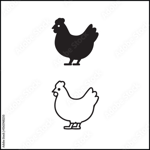 Chicken Icon Flat and Outline Vector
