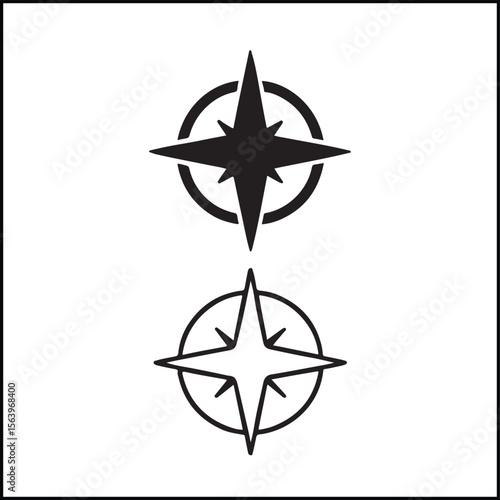 Compass Rose Icon Flat Outline Vector
