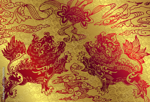 Chinese traditional art pattern kirin, qilin, Chinese mythology, mythological creature, Legendary creature, Chinese dragon