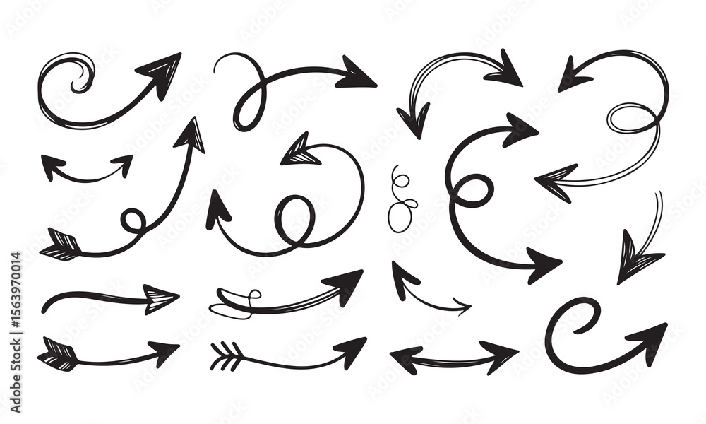 Hand drawn arrows collection, black direction pointers, navigation elements, sketch Hand drawn arrows collection, black direction pointers, navigation elements, sketch
