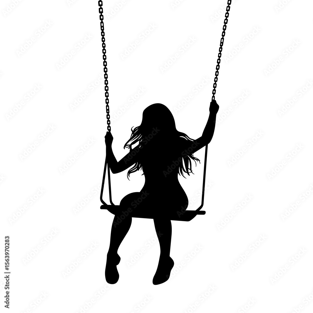 Silhouette of a woman on a swing with copy space for creative design Silhouette of a woman on a swing with copy space for creative design
