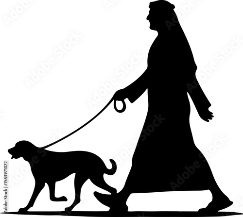 silhouette of a dog with it's owner