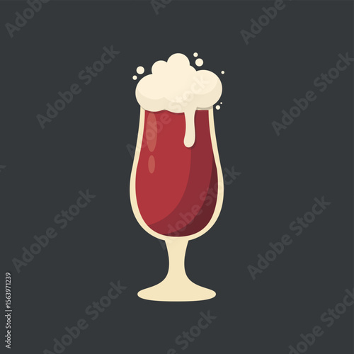 Glass of fresh dark foamy beer - Vector illustration