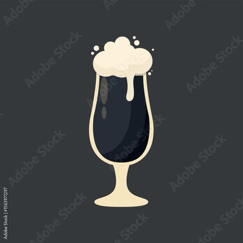 Glass of fresh dark foamy beer - Vector illustration