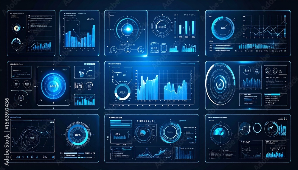 Fototapeta premium Futuristic dark user interface backdrop with minimal curves, micro glow accents