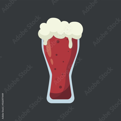 Glass of fresh dark foamy beer - Vector illustration